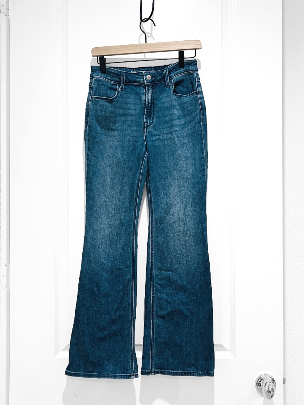 Old Navy Wow Flare Jeans Womens 4 Short High Rise Stretch Dark Wash Denim Blue